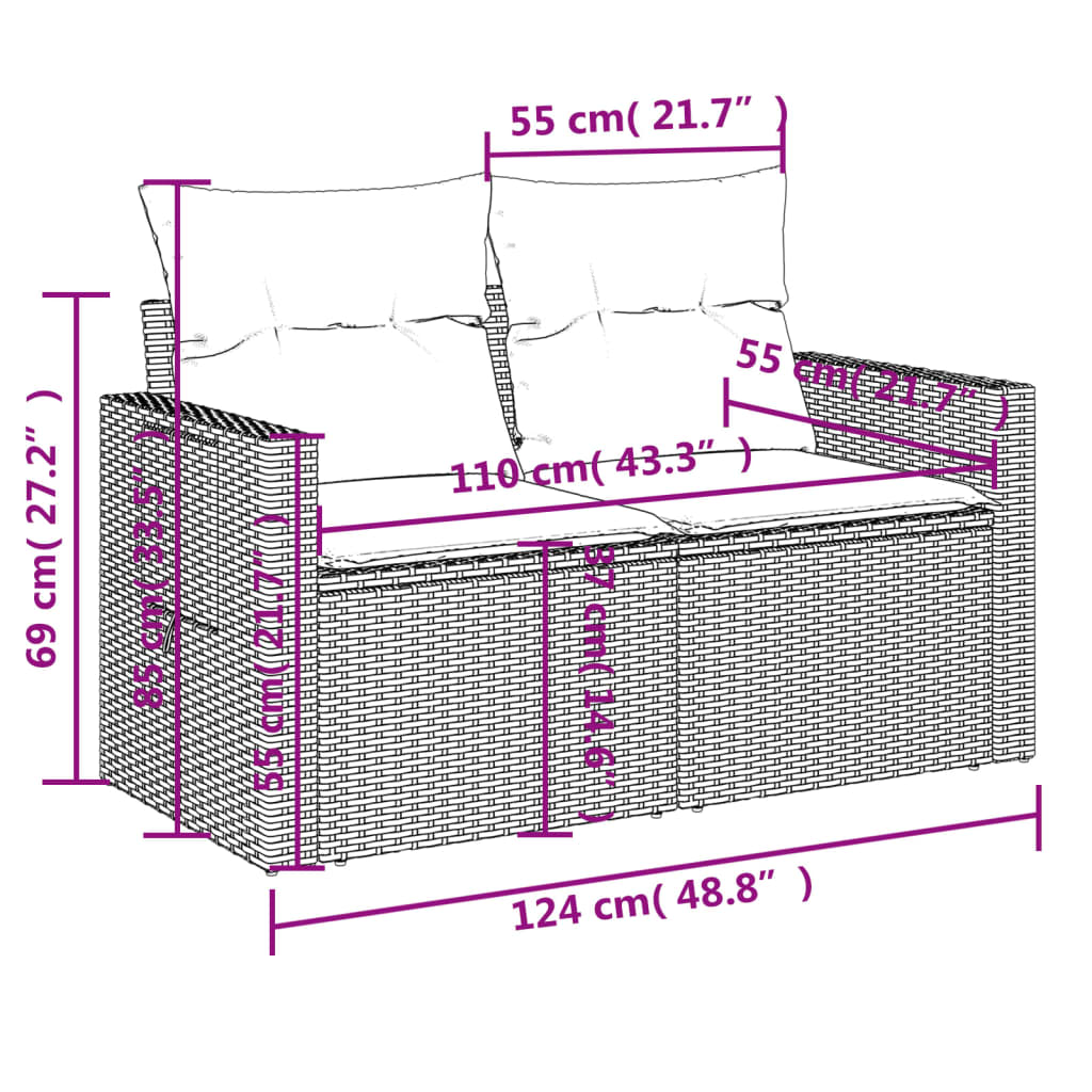 vidaXL Set mobilier de grădină cu perne, 6 piese, negru, poliratan