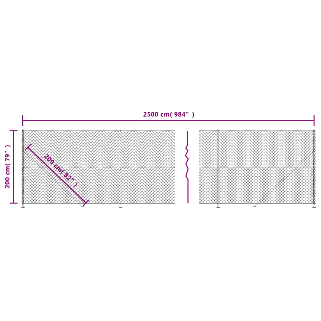 vidaXL Gard plasă de sârmă cu bordură, antracit, 2x25 m