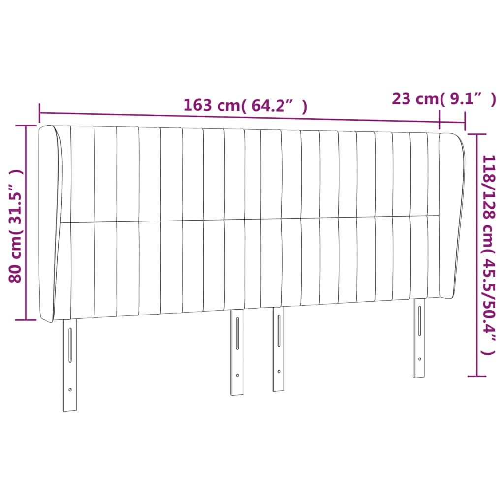 vidaXL Tăblie de pat cu aripioare gri deschis 163x23x118/128 cm textil