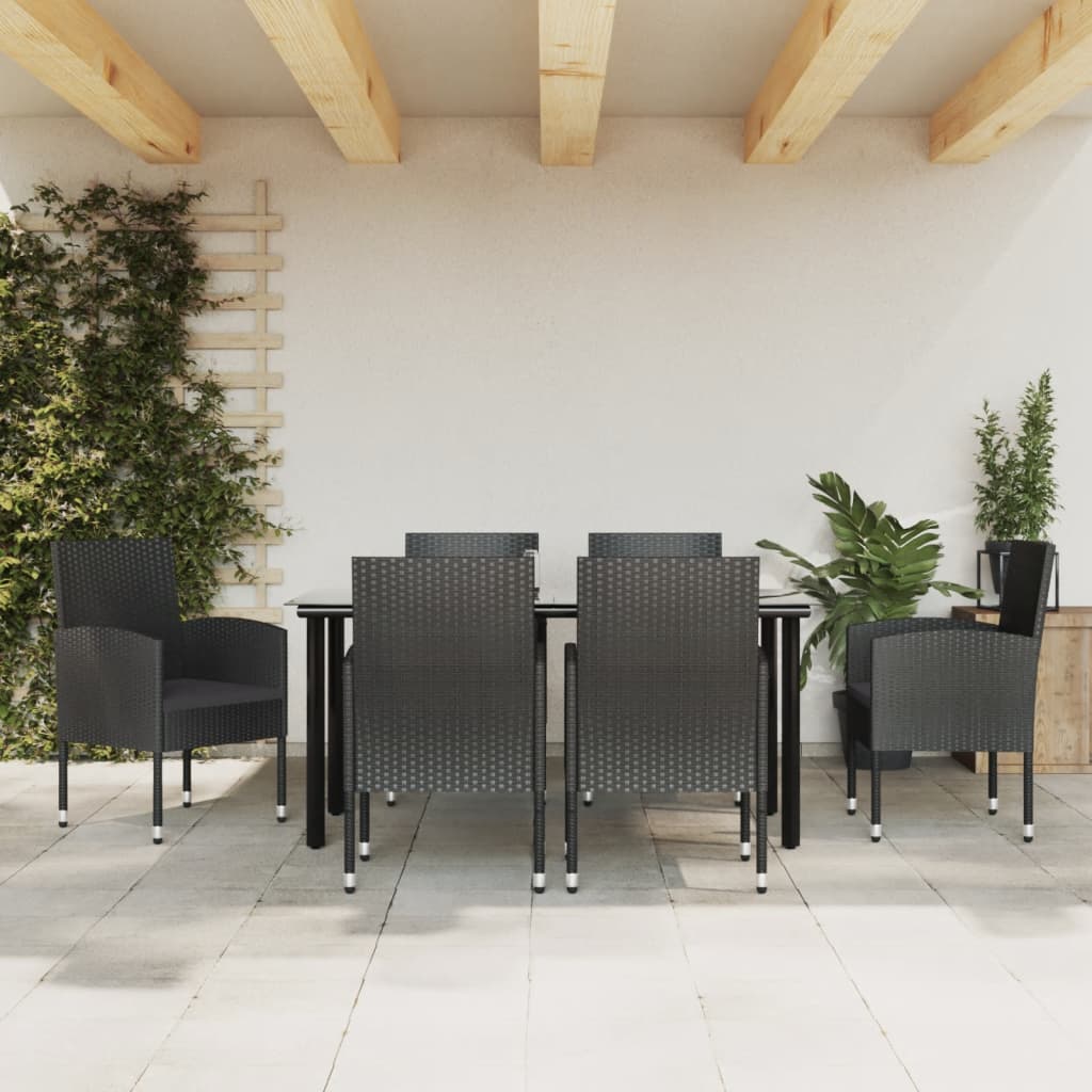 vidaXL Set mobilier de grădină, 7 piese, negru, poliratan și oțel