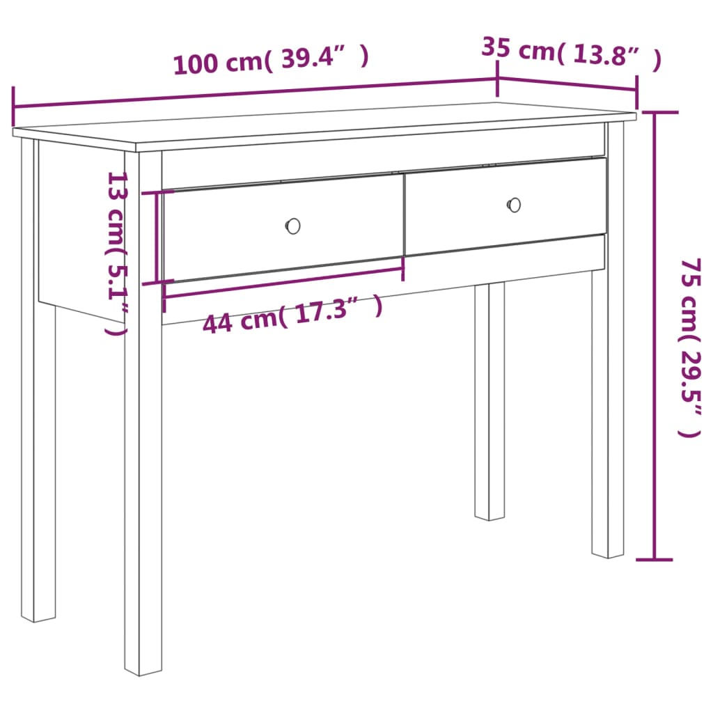 vidaXL Masă consolă, gri, 100x35x75 cm, lemn masiv de pin