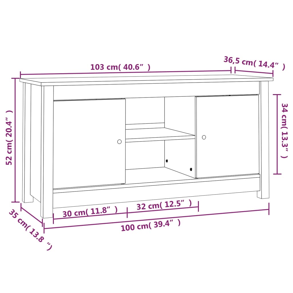 vidaXL Comodă TV, maro miere, 103x36,5x52 cm, lemn masiv de pin