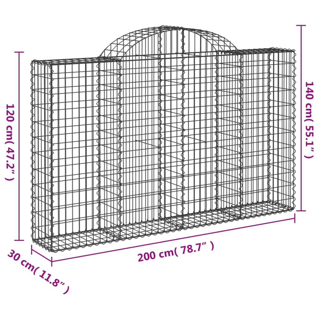 vidaXL Coșuri gabion arcuite 20 buc, 200x30x120/140cm, fier galvanizat