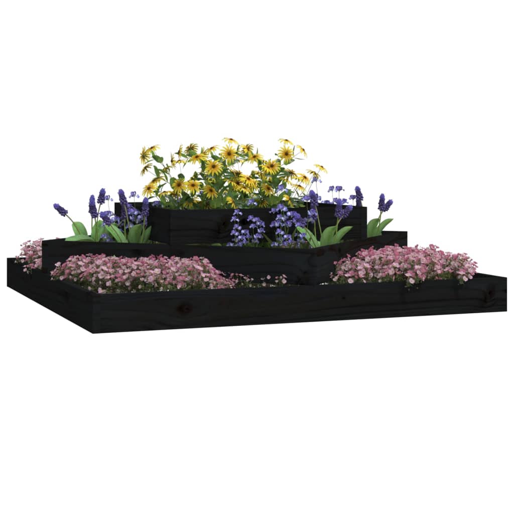 vidaXL Jardinieră, negru, 112x112x27 cm, lemn masiv de pin