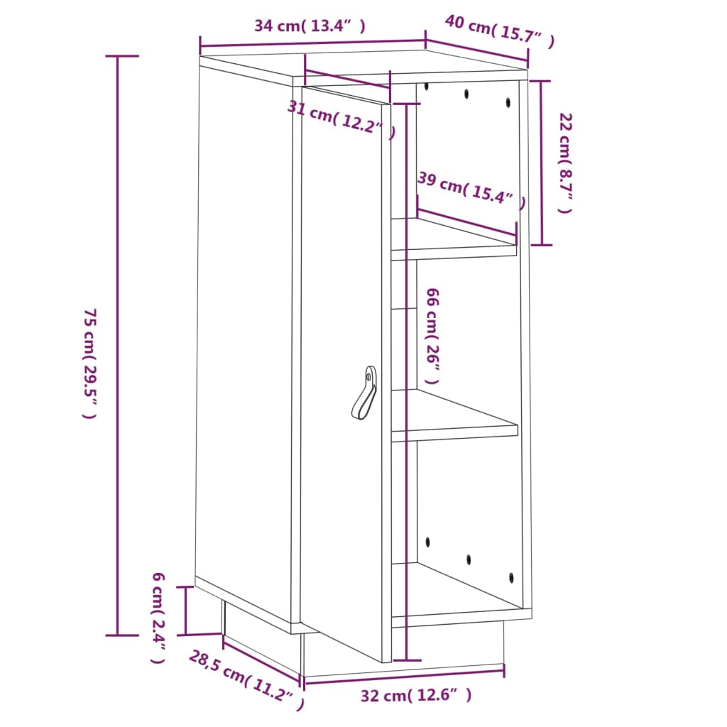 vidaXL Dulap, maro miere, 34x40x75 cm, lemn masiv de pin