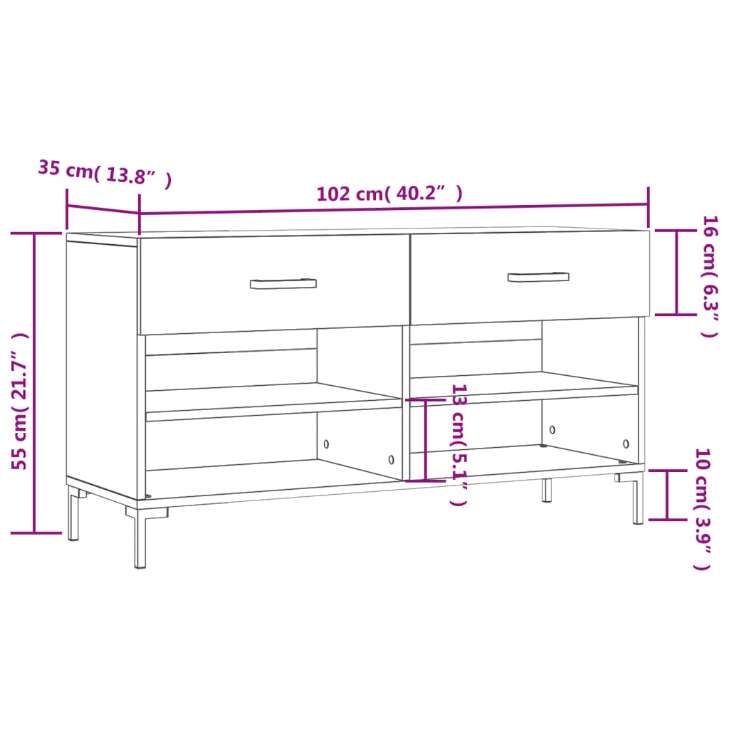 vidaXL Bancheta pantofar, alb extralucios, 102x35x55 cm, lemn compozit