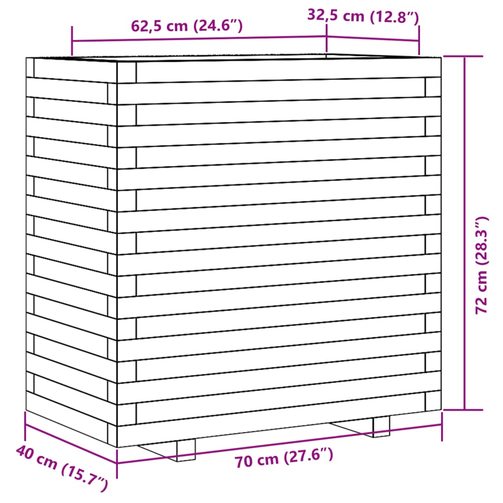 vidaXL Jardinieră de grădină, alb, 70x40x72 cm, lemn masiv de pin