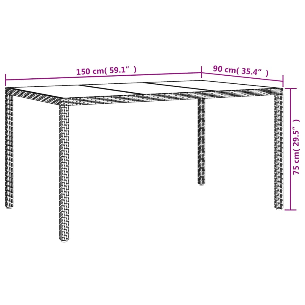 vidaXL Masă de grădină bej 150x90x75 cm sticlă securizată & poliratan