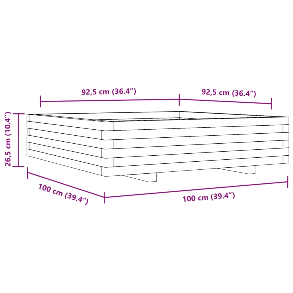 vidaXL Jardinieră grădină, maro ceruit, 100x100x26,5cm, lemn masiv pin