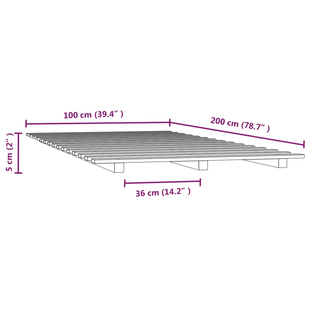 vidaXL Cadru de pat, 100x200 cm, lemn masiv de pin