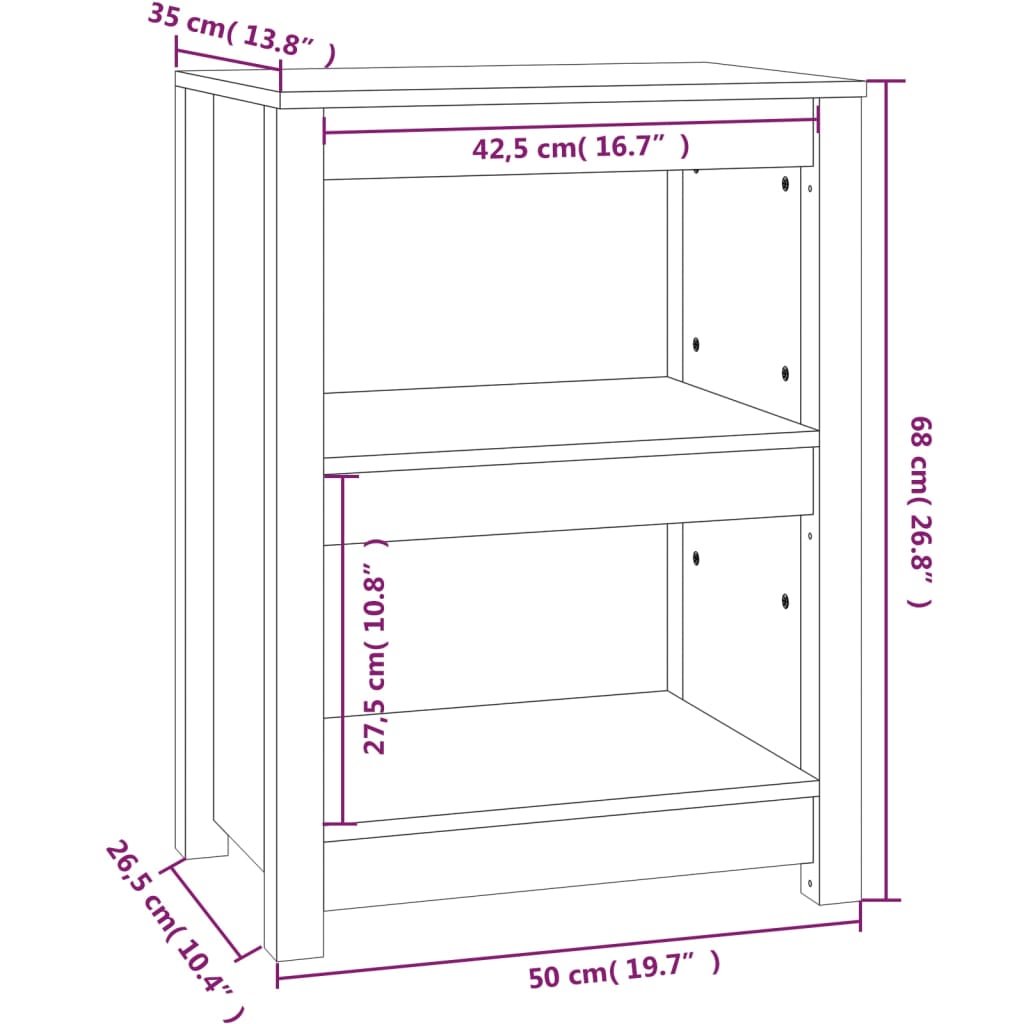 vidaXL Bibliotecă, alb, 50x35x68 cm, lemn masiv de pin