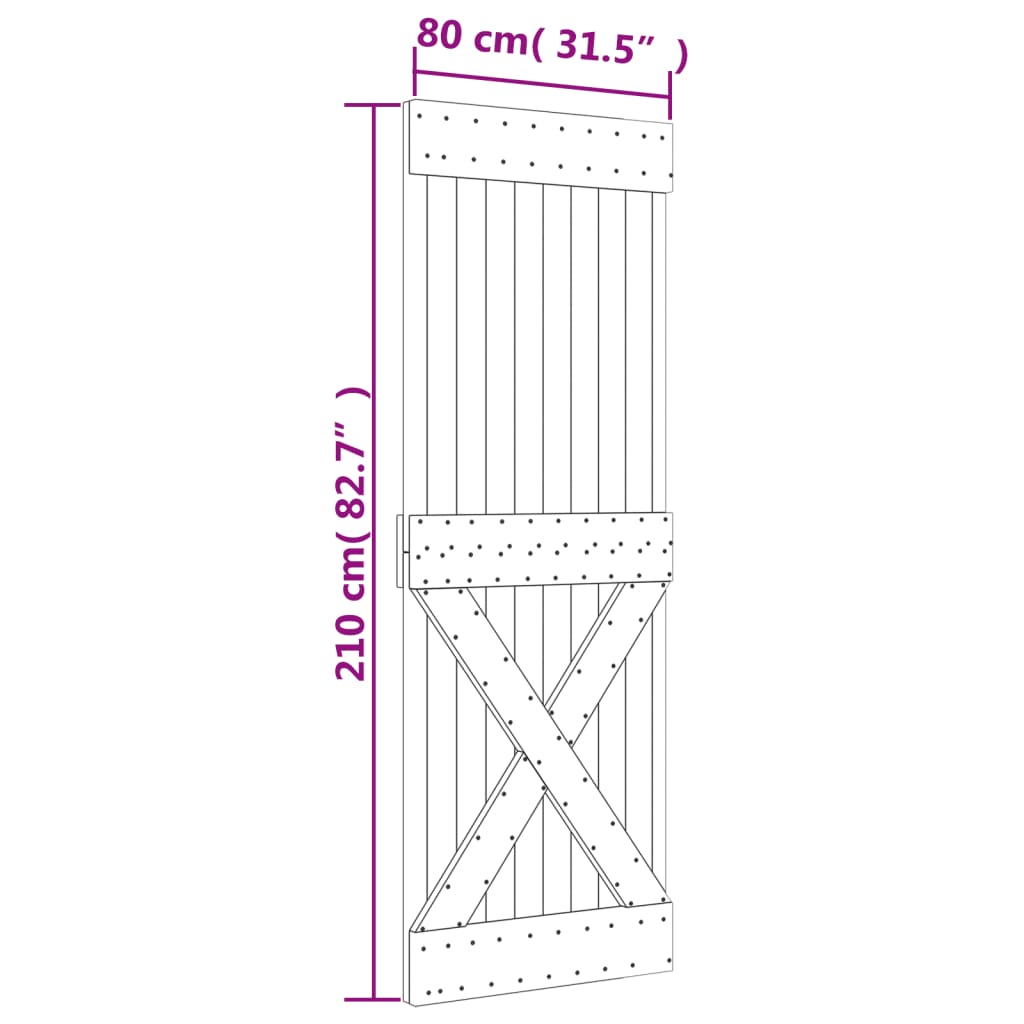 vidaXL Ușă glisantă cu set de feronerie 80x210 cm, lemn masiv de pin