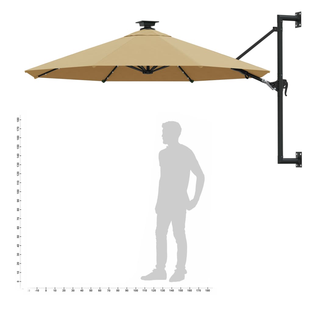 vidaXL Umbrelă soare LED montaj pe perete stâlp metal gri taupe 300cm