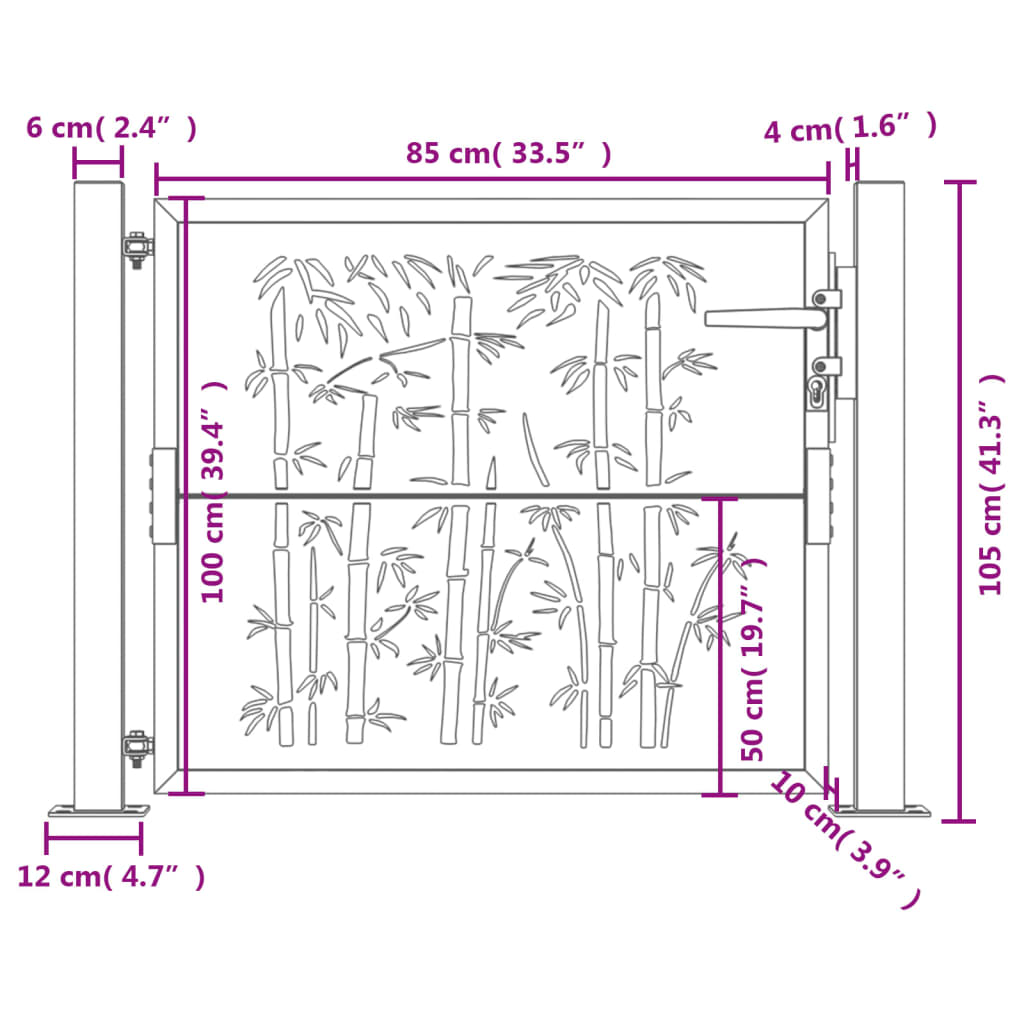 vidaXL Poartă pentru grădină, antracit, 105x105 cm, oțel, model bambus