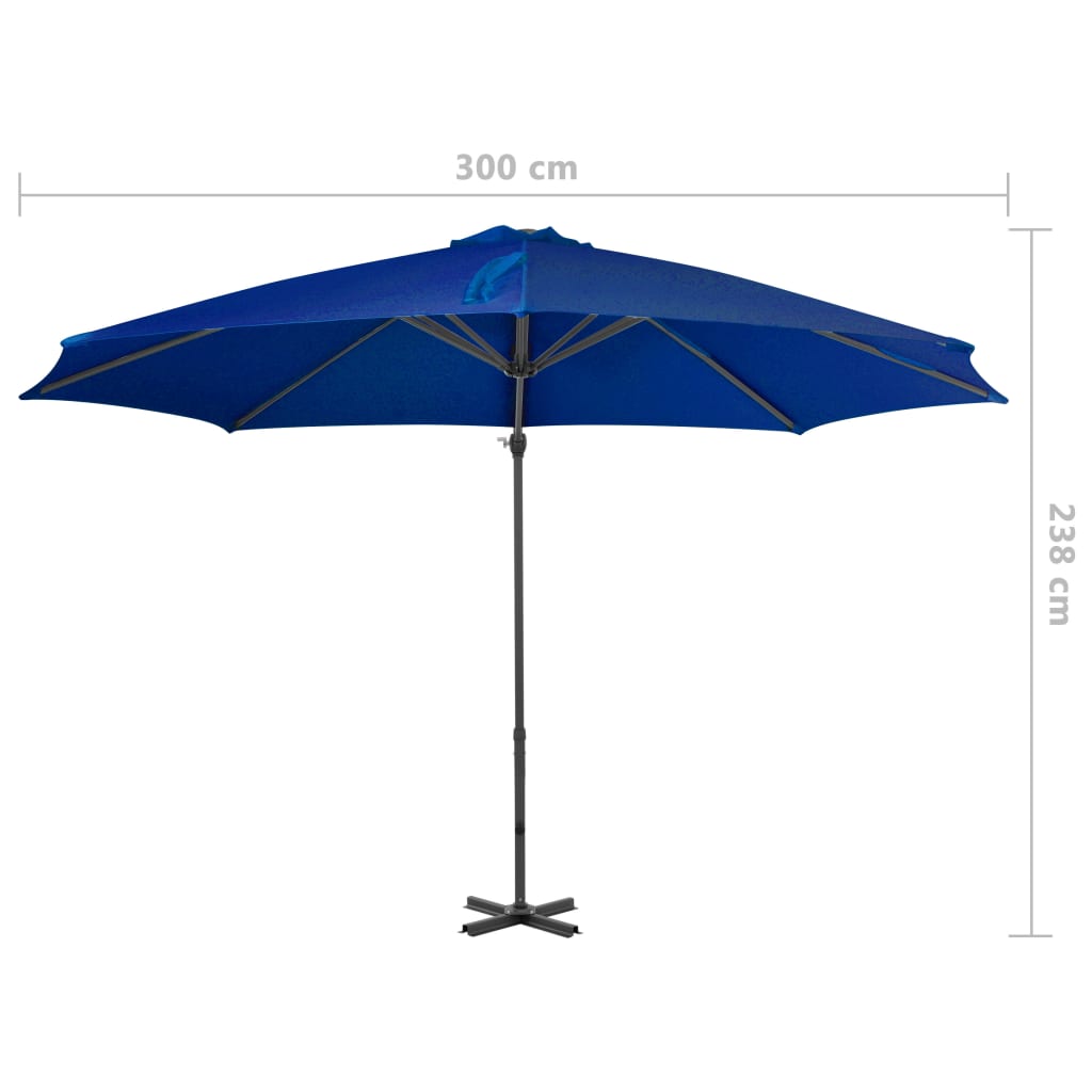 vidaXL Umbrelă suspendată cu stâlp aluminiu, albastru azuriu, 300 cm