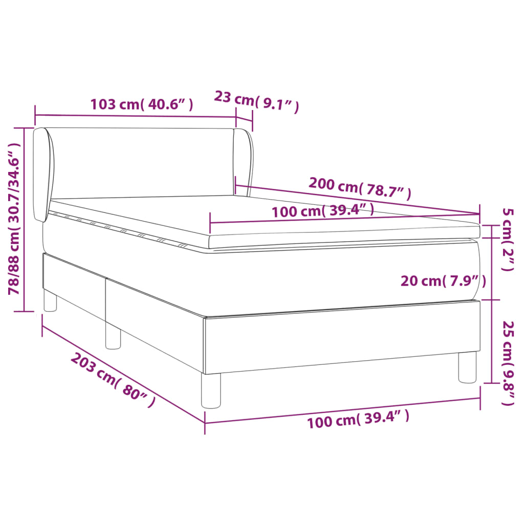 vidaXL Pat box spring cu saltea, gri deschis, 100x200 cm, textil