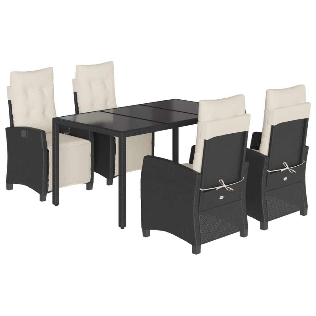 vidaXL Set mobilier de grădină cu perne, 5 piese, negru, poliratan