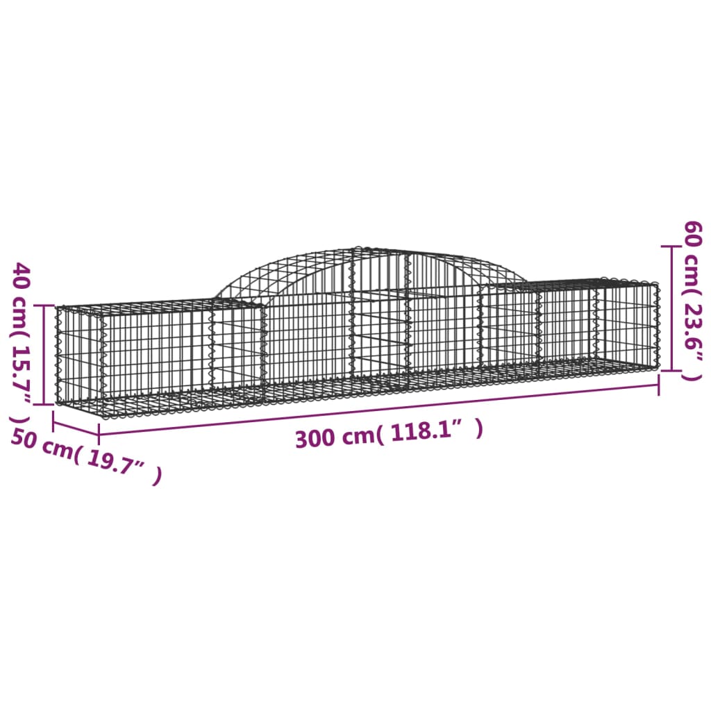 vidaXL Coșuri gabion arcuite, 6 buc., 300x50x40/60 cm, fier galvanizat