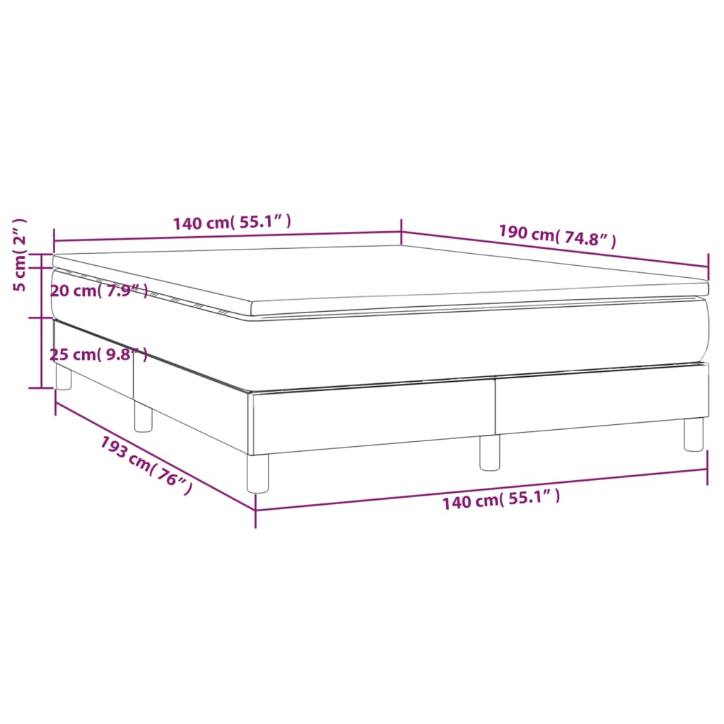 vidaXL Pat box spring cu saltea, crem, 140x200 cm, textil