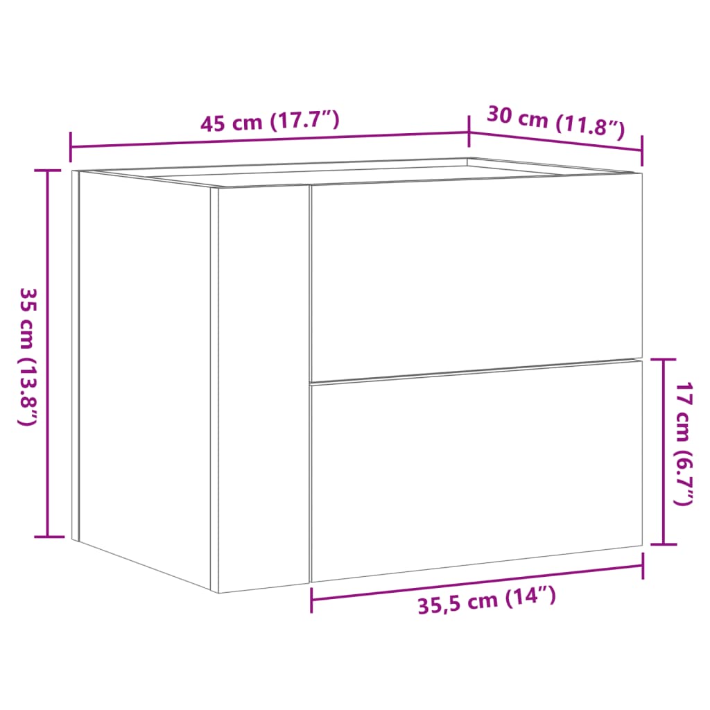 vidaXL Noptiere de perete, 2 buc., alb, 45x30x35 cm