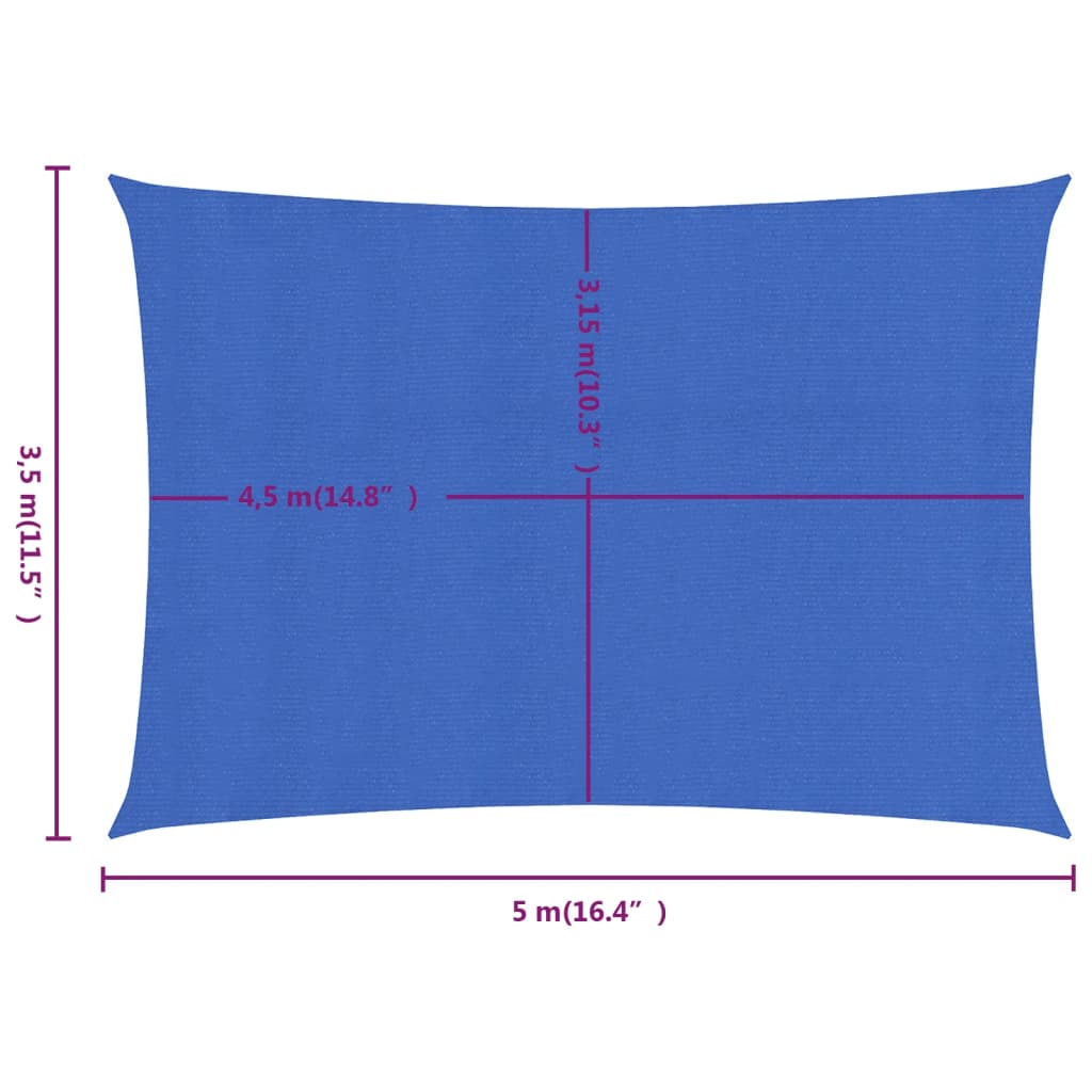 vidaXL Pânză parasolar, albastru dreptunghiular 3,5x5 m HDPE 160 g/m²