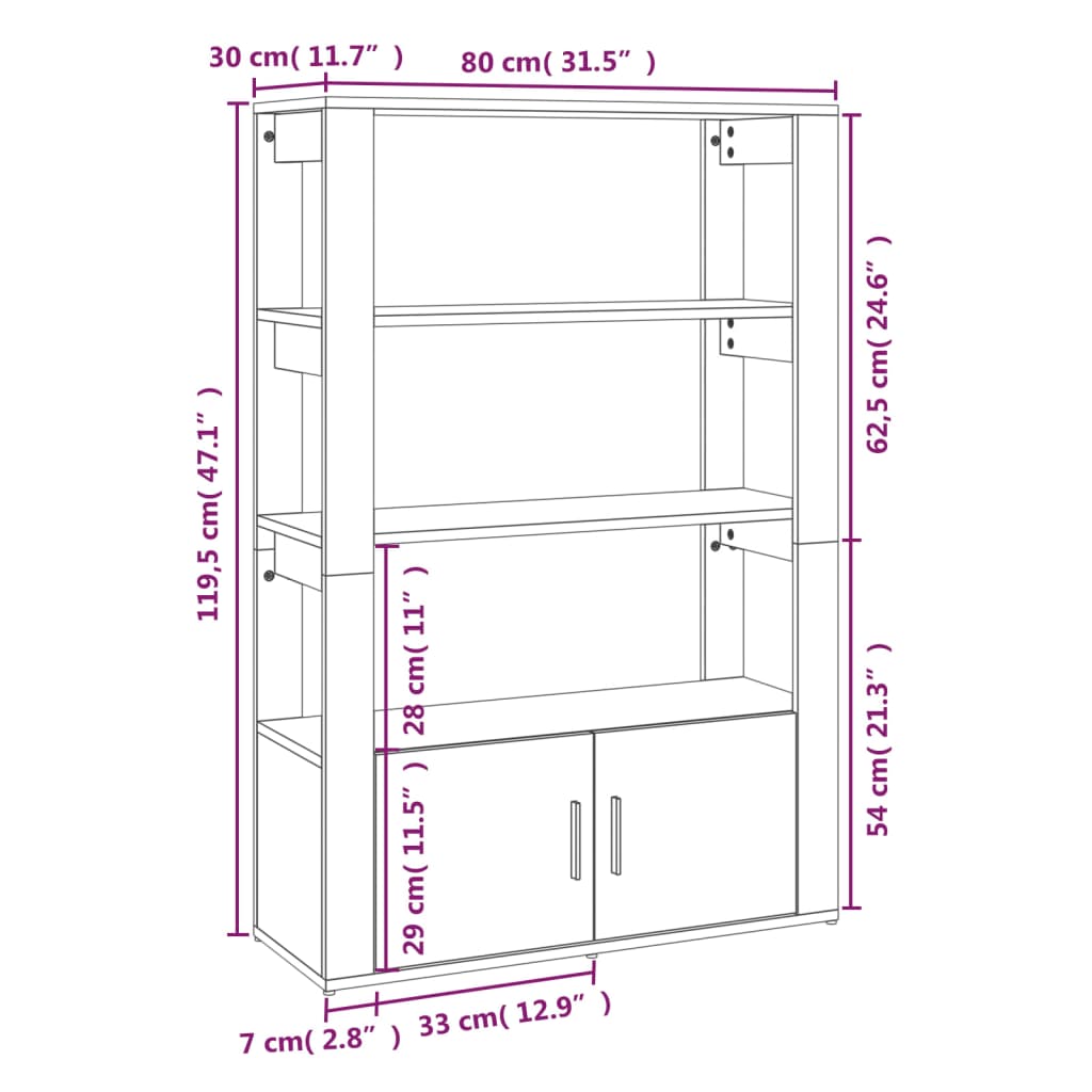 vidaXL Servantă, negru, 80x30x119,5 cm, lemn prelucrat