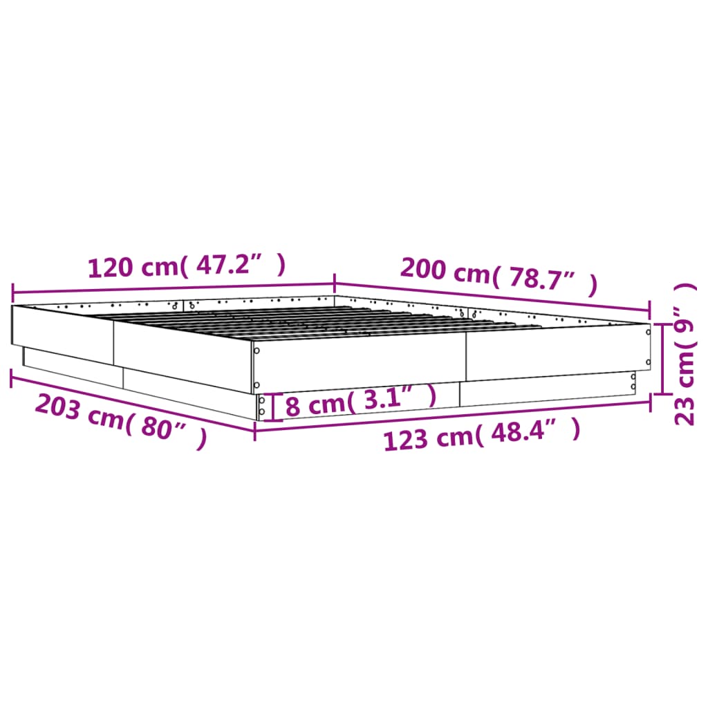 vidaXL Cadru de pat cu lumini LED, stejar sonoma, 120x200 cm