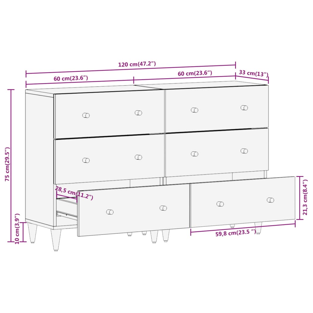 vidaXL Dulapuri laterale, 2 buc., 60x33x75 cm, lemn masiv de mango