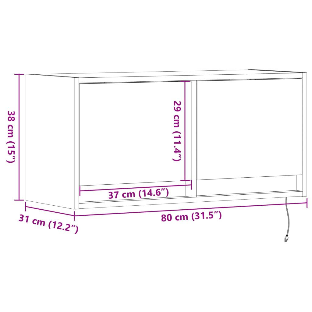 vidaXL Comodă TV de perete cu lumini LED, stejar maro, 80x31x38 cm