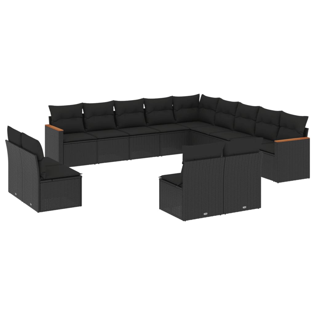 vidaXL Set mobilier de grădină cu perne, 13 piese, negru, poliratan