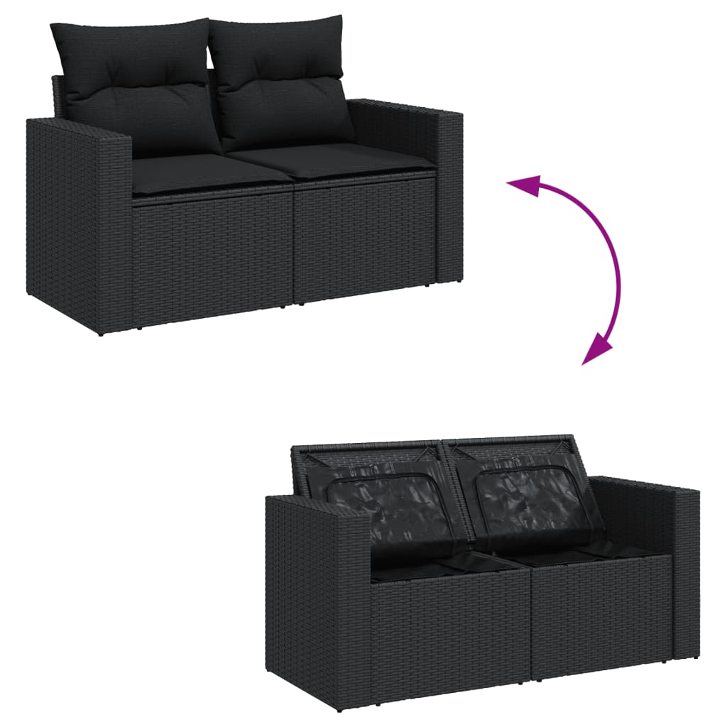 vidaXL Set mobilier de grădină cu perne, 14 piese, negru, poliratan