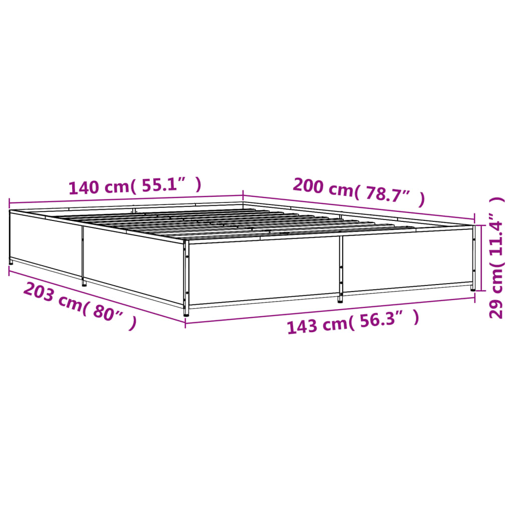 vidaXL Cadru de pat, stejar maro, 140x200 cm, lemn prelucrat și metal