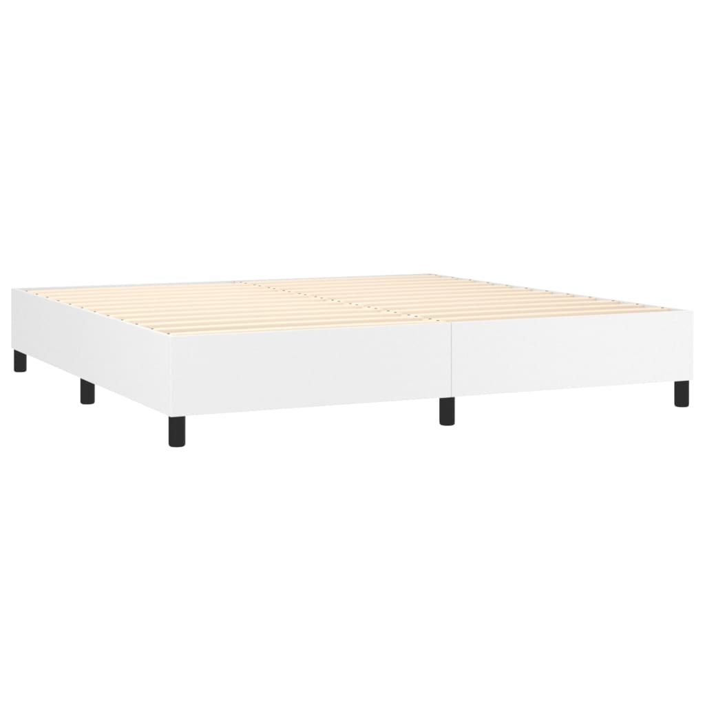 vidaXL Pat box spring cu saltea, alb, 200x200 cm, piele ecologică