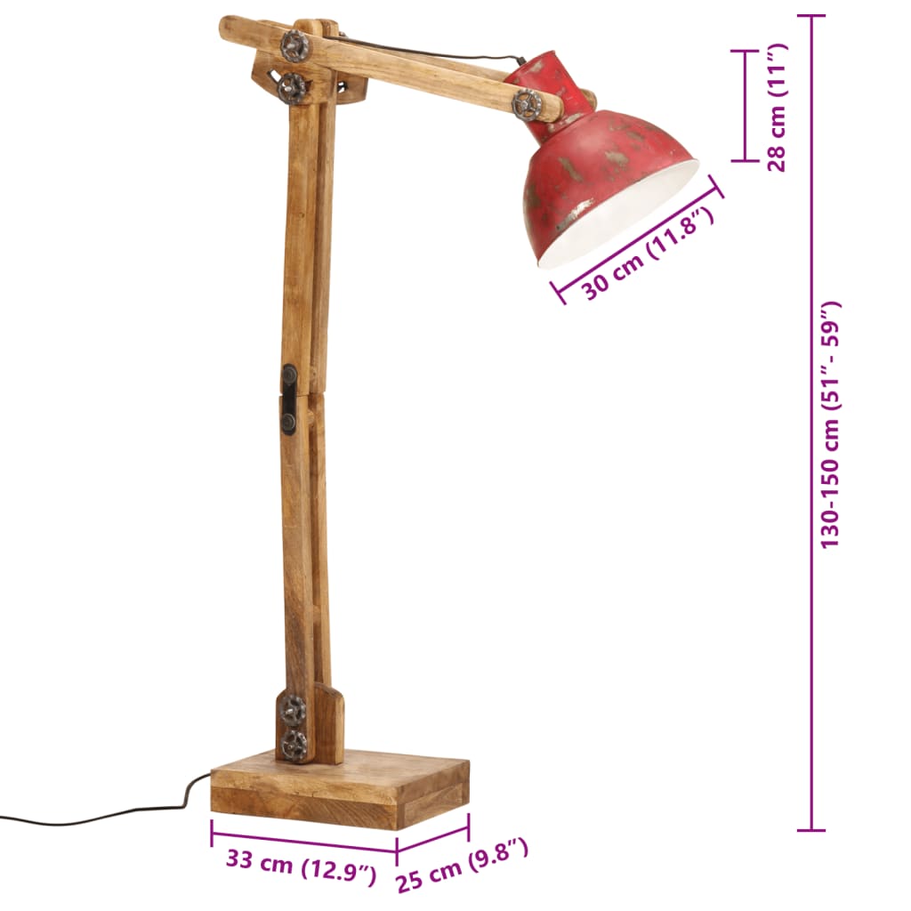 vidaXL Lampă de podea, 25 W, roșu uzat, 33x25x130-150 cm, E27