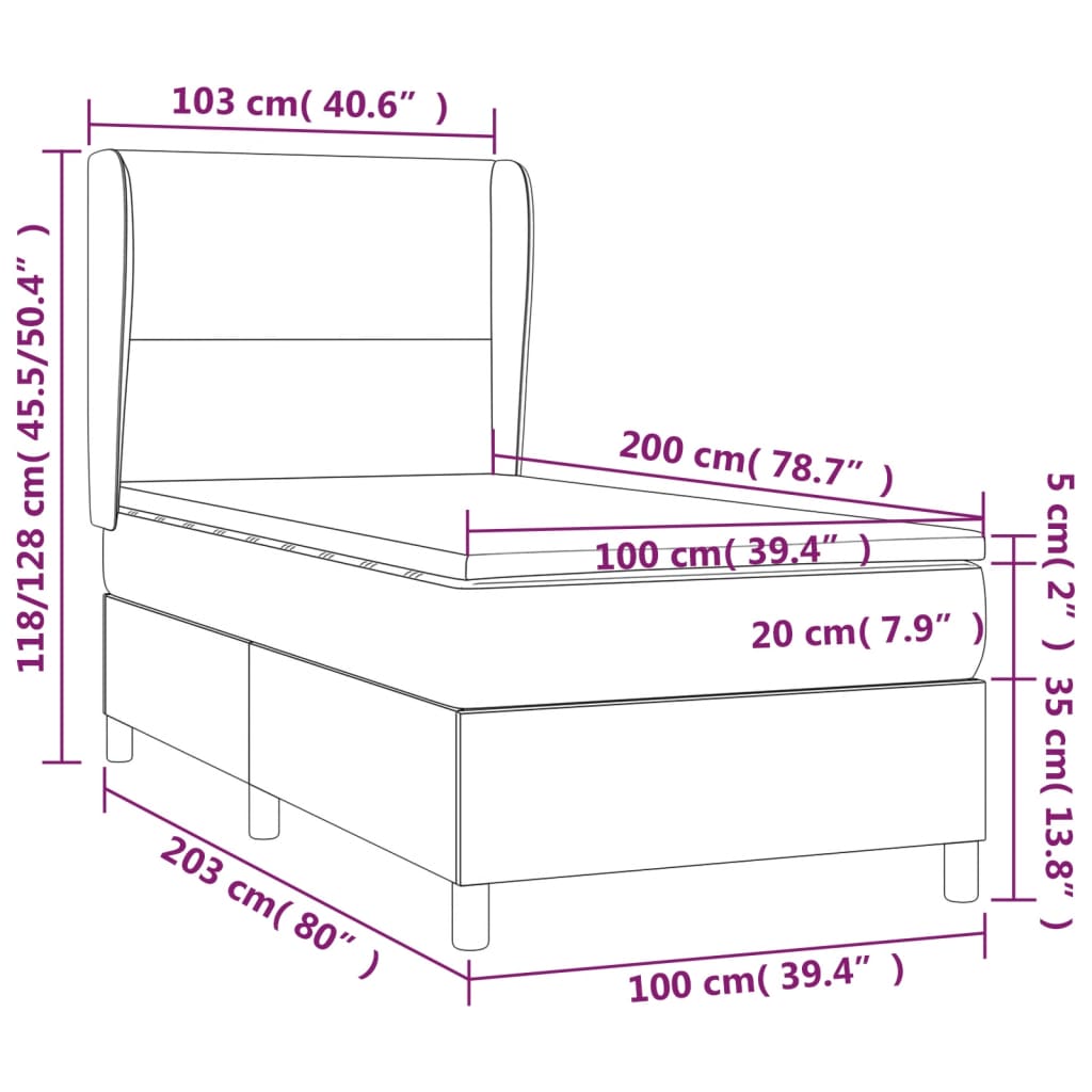 vidaXL Pat cu arcuri, saltea și LED, crem, 100x200 cm, textil