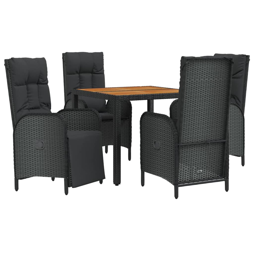 vidaXL Set mobilier de grădină cu perne, 5 piese, negru, poliratan