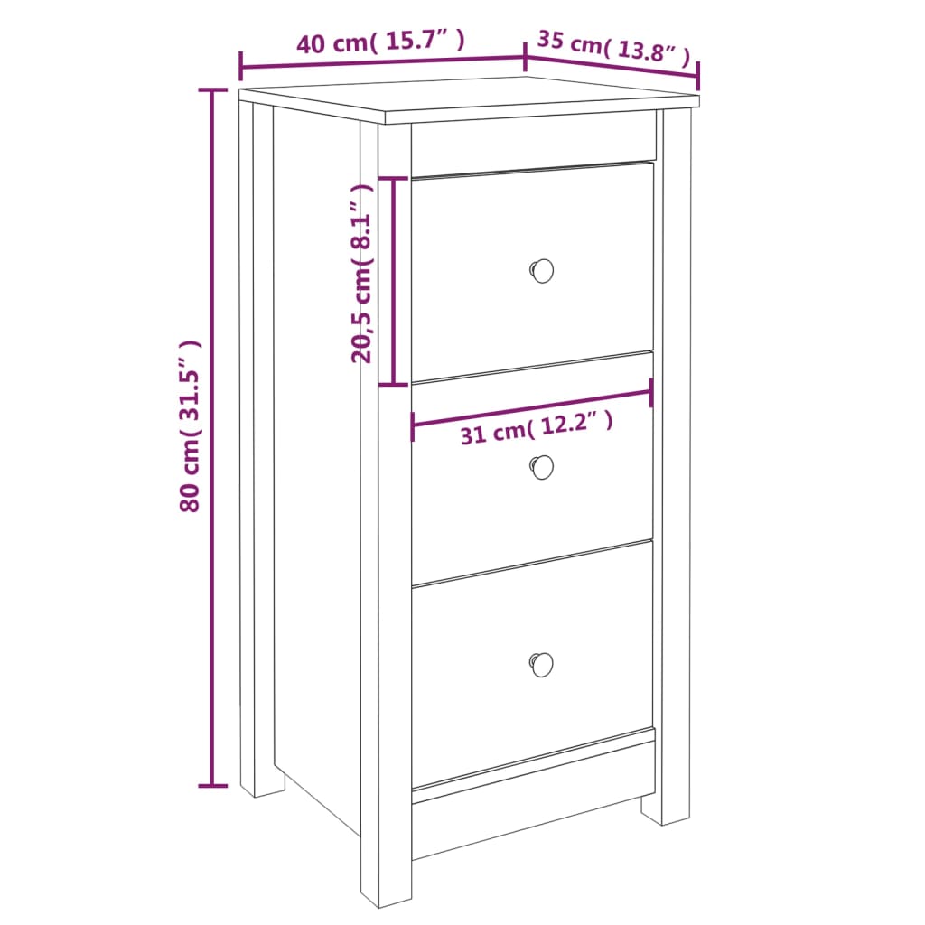 vidaXL Servante, 2 buc., alb, 40x35x80 cm, lemn masiv de pin