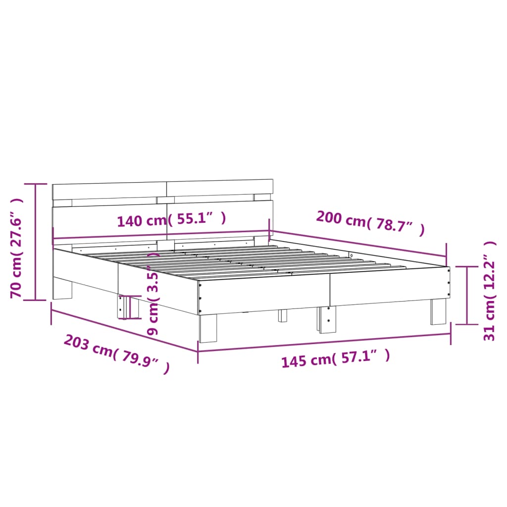 vidaXL Cadru de pat cu tăblie, stejar maro, 140x200cm, lemn prelucrat