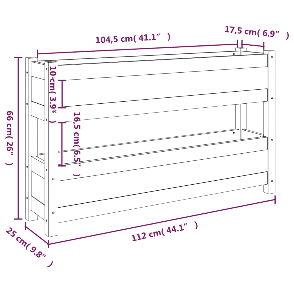 vidaXL Jardinieră, negru, 112x25x66 cm, lemn masiv de pin