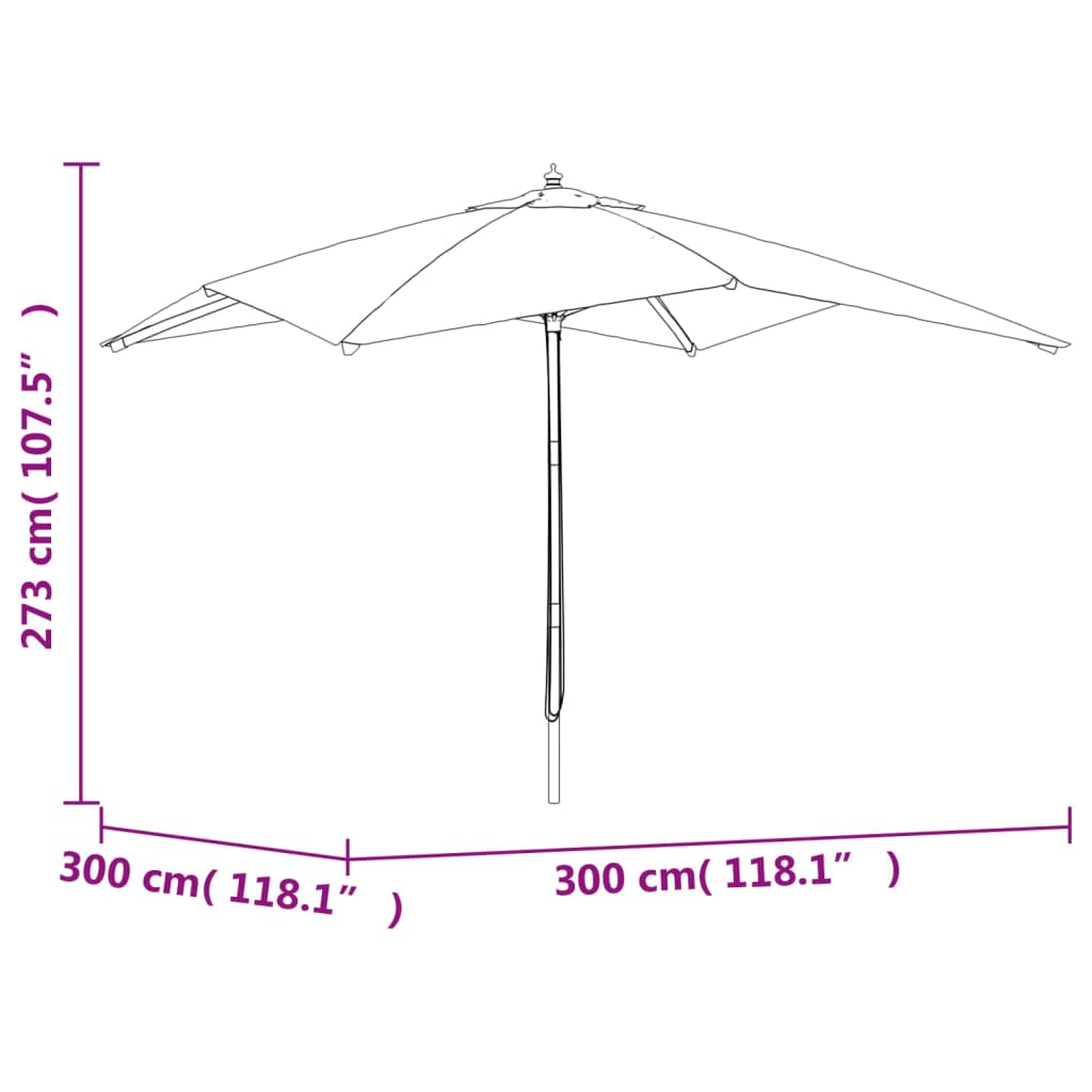 vidaXL Umbrelă de grădină stâlp din lemn, negru, 300x300x273 cm