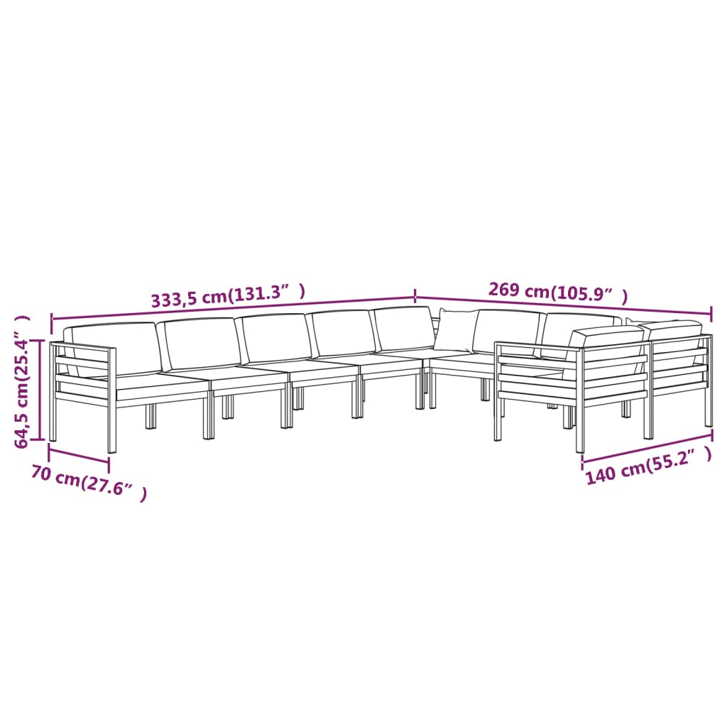 vidaXL Set mobilier de grădină cu perne, 9 piese, antracit, aluminiu