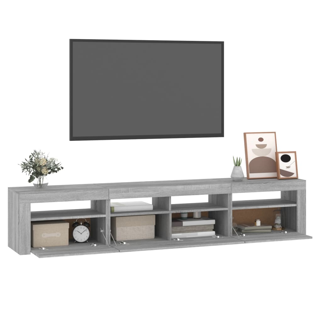 vidaXL Comodă TV cu lumini LED, gri sonoma, 210x35x40 cm