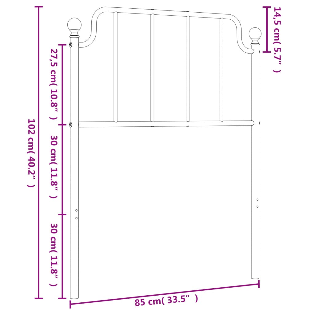 vidaXL Tăblie de pat metalică, negru, 80 cm