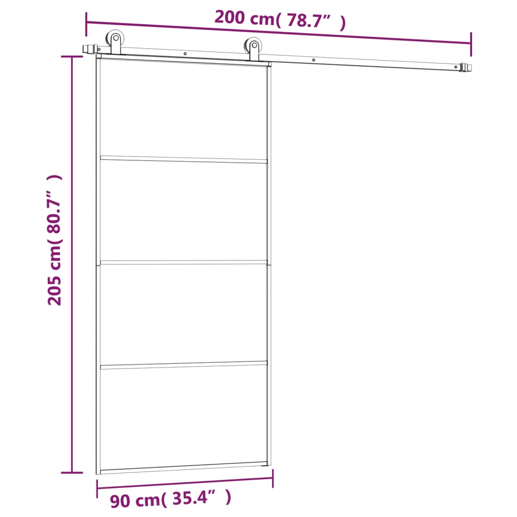 vidaXL Ușă glisantă cu set feronerie, 90x205 cm, sticlă ESG/aluminiu