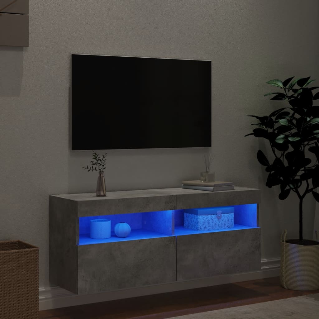 vidaXL Comodă TV de perete cu lumini LED, gri beton, 100x30x40 cm