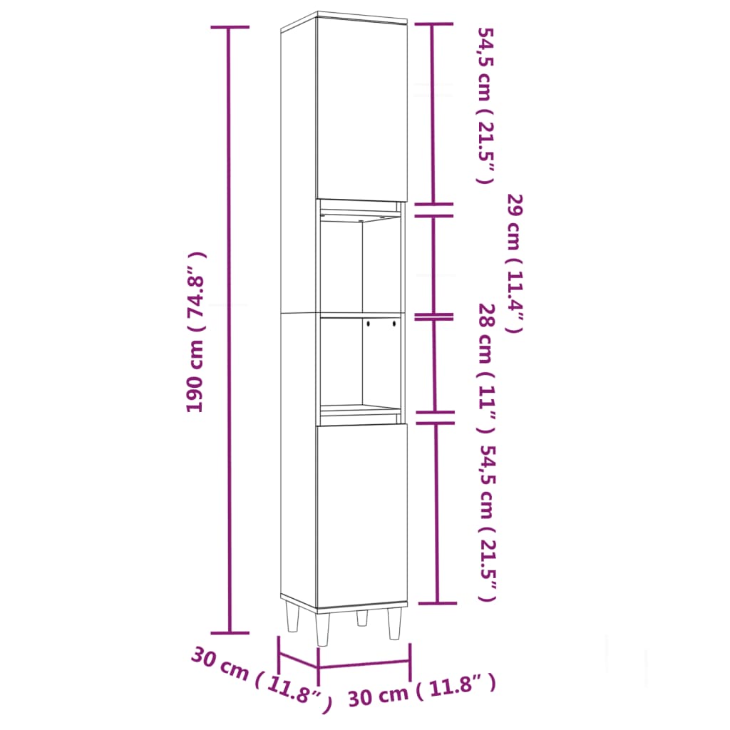 vidaXL Dulap de baie, gri sonoma, 30x30x190 cm, lemn prelucrat