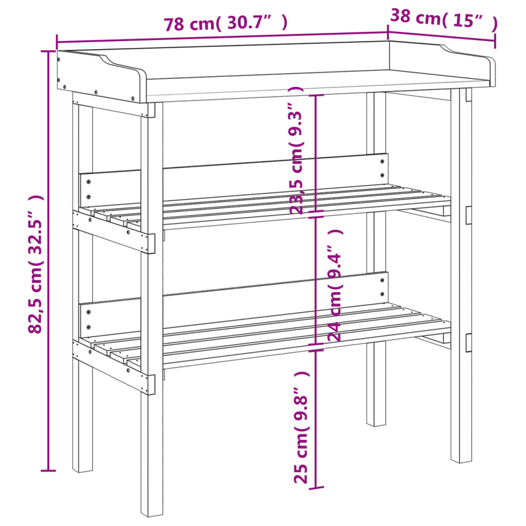 vidaXL Masă de plante cu raft, maro, 78x38x82,5 cm, lemn masiv de brad