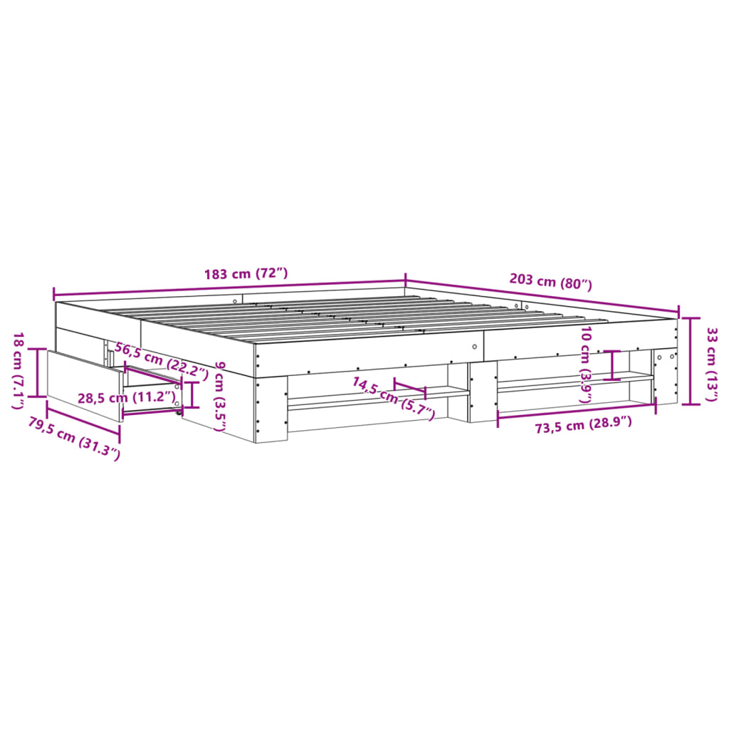 vidaXL Cadru de pat, gri beton, 180x200 cm, lemn prelucrat