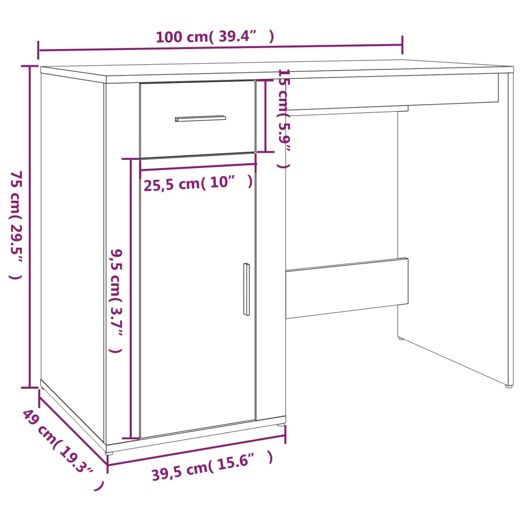 vidaXL Birou, alb, 100x49x75 cm, lemn prelucrat