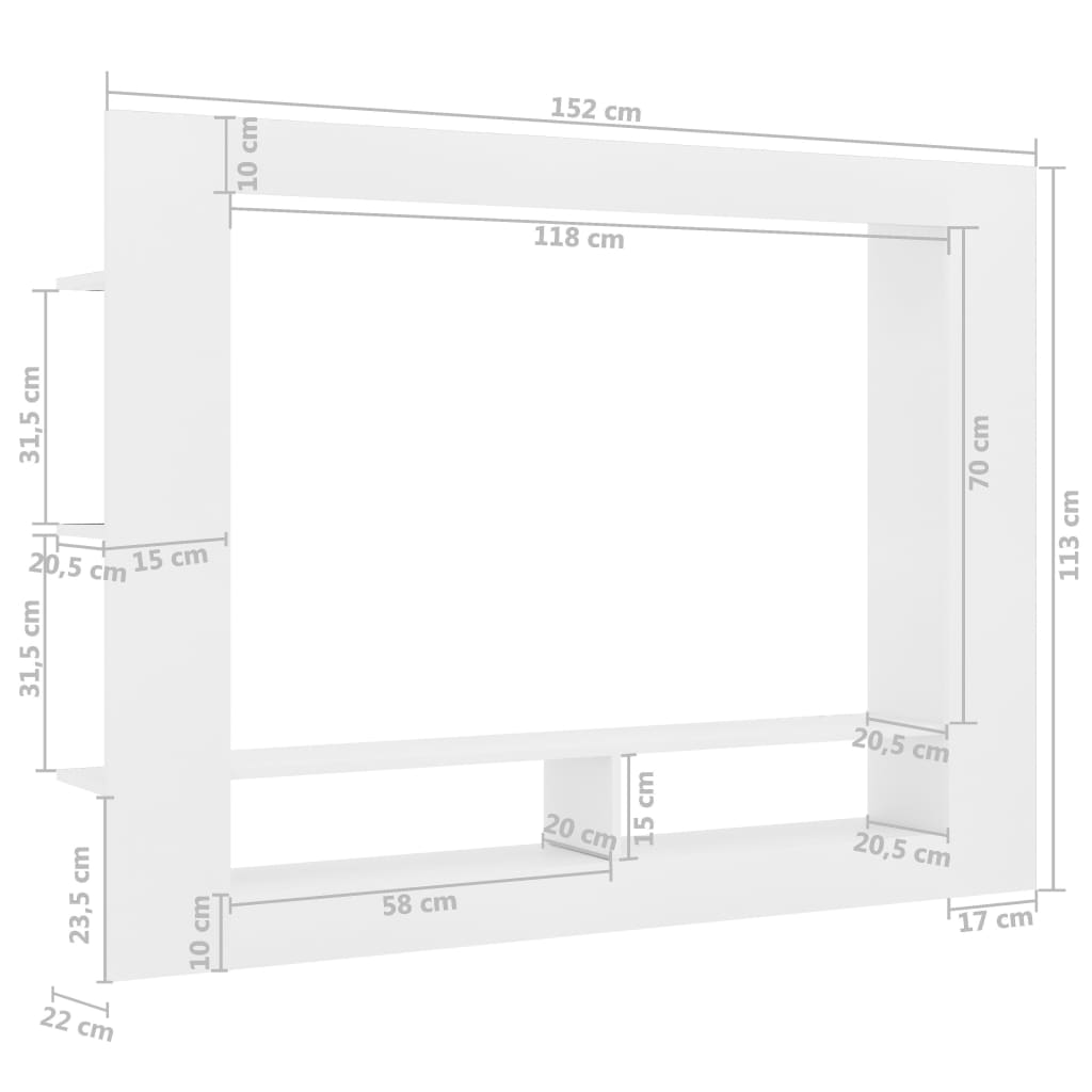 vidaXL Dulap TV, alb, 152x22x113 cm, lemn prelucrat